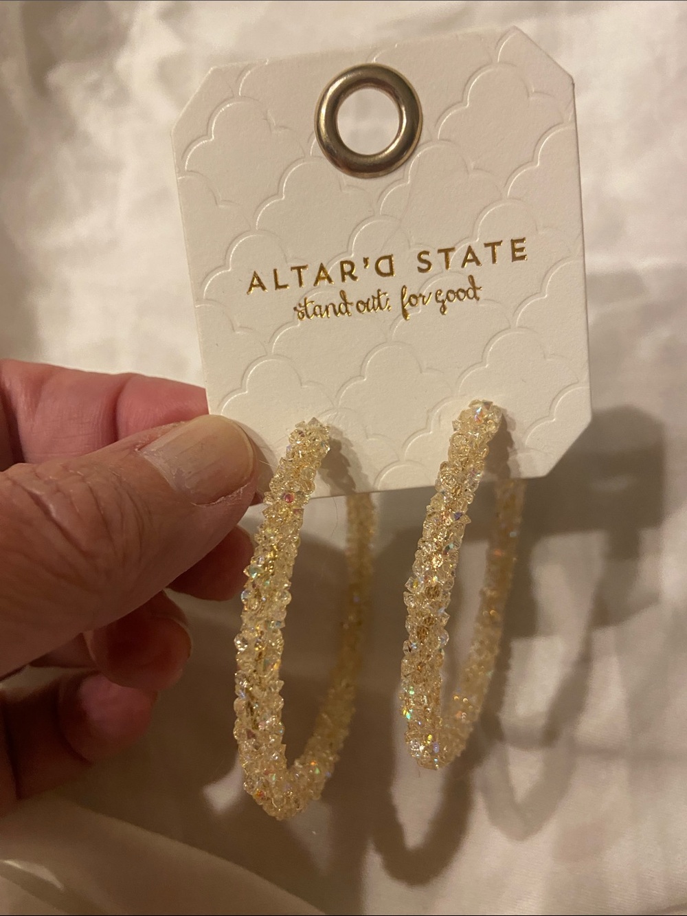 Altar'd State Iridescent Crystal Embellished Gold Hoop Earrings reg $19.99